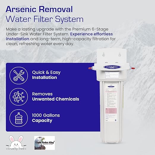 Crystal Quest Arsenic Removal/in-line Water Filter System Filters Up to 1000 Gallons - Inline Water Filtration for Refrigerator, Ice Maker, Water Cooler, Coffee Maker