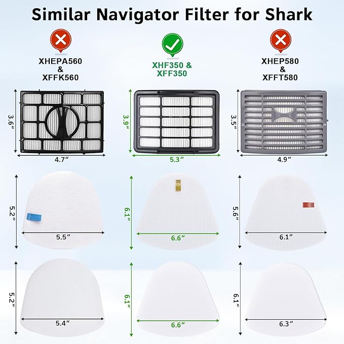 Vacuum Replacement Filter for Shark Navigator Lift-Away ZU503AMZ, NV350, NV351, NV352, NV355, NV356, NV357,NV358,NV360, UV540, UV440, 2 Pre-Felt + 1 Hepa Filter Replace Part #XFF350 & XHF350
