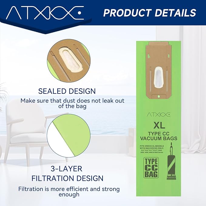 25 Pack Vacuum Cleaner Bags Fit for Oreck Type CC Vacuum Bags,Fit All Oreck XL Upright Vacuum