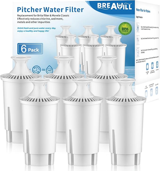 Water Filter Replacement Compatible With Brita® Filter, Classic, OB03, Mavea® 10700, 35557, Water Pitcher Filter by BREAUILL, NSF Certified Pitcher Water Filter (6PCS, Classic Style)