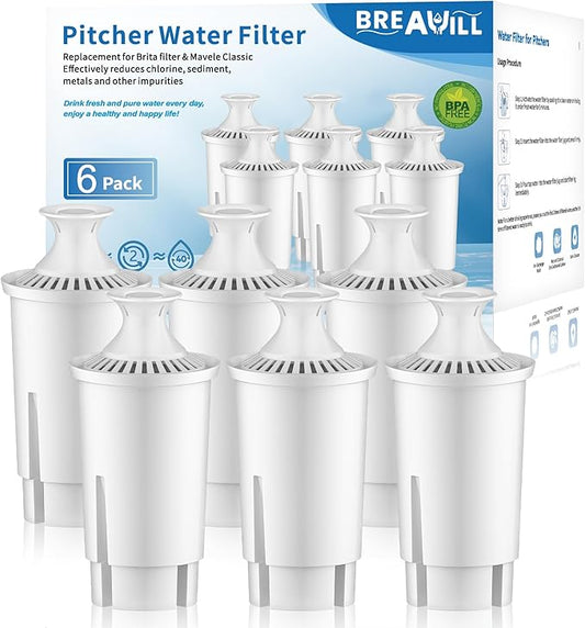 Water Filter Replacement Compatible With Brita® Filter, Classic, OB03, Mavea® 10700, 35557, Water Pitcher Filter by BREAUILL, NSF Certified Pitcher Water Filter (6PCS, Classic Style)