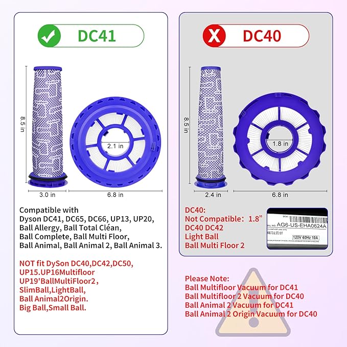 5PCS DC41 Hose Filter Replacement for Dyson DC41 DC65 DC66 UP13 UP20 UP30 Ball/Ball Animal/Ball Animal 2 & 3, Compare to Part 920769-01&920640-01