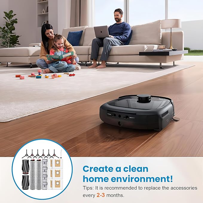 21 Pack Accessories Kit Compatible with eufy E28 Omni / E25 Omni Robot Vacuum, Replacement Parts include 1 Set(2) Main Brushes, 6 Dust Bags, 4 Filters, 2 Roller Mops, 6 Side Brushes, 1 Cleaning Tool