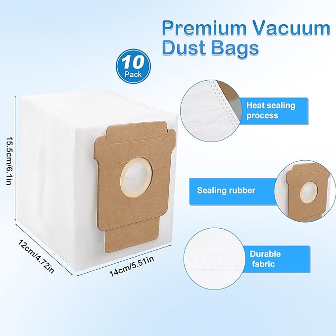 10 Pack 104/105 Combo Dust Bags for iRobot Roomba Vacuum 2 Q0520, Plus 405/504/505 Combo, Max 705 Vac 705 Combo Robot, 2.8L Large Capacity Automatic Dirt Disposal Bags