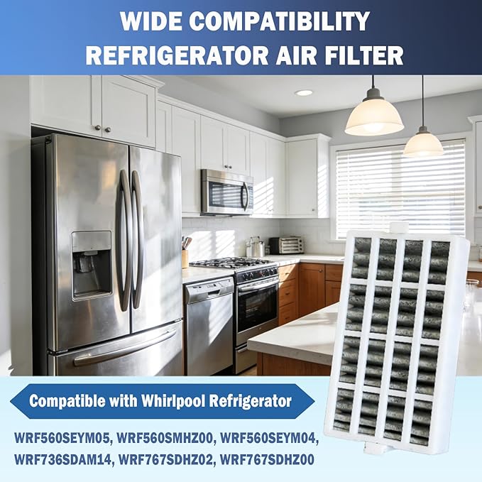 3 Pcs Refrigerator Air Filter Fit for Whirlpool WRF560SEYM05, WRF560SMHZ00, WRF560SEYM04, WRF736SDAM14, WRF767SDHZ02, WRF767SDHZ00 Refrigerator Replacement Part