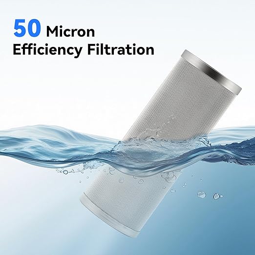 Solimeta Spin Down Sediment Water Filter: 50/100 Micron Precision, Plug - in with Touch - Screen Auto Flushing, Brass Top Clear Housing & Reusable, Plug-in Use Only