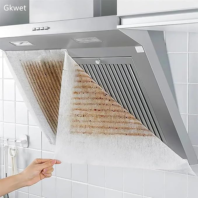 Disposable Kitchen Hood Oil Filter Paper Range Hood Grease Anti Oil Cotton Filter Cooker Hood Extractor Fan Filter Non-Woven (43cmx45cm/12pcs)