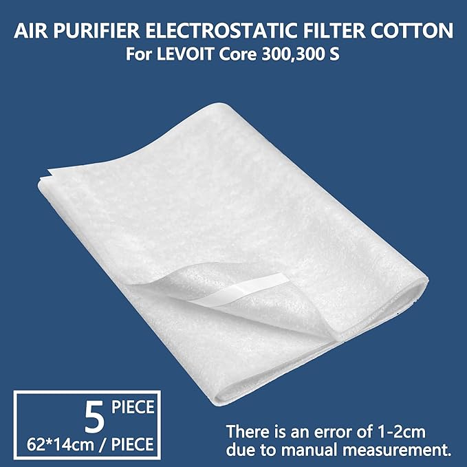 Air Purifier Pre-Filter Cotton 5-pack, Compatible for Levoit Air Purifier Filter Core 300 and Levoit Core 300s Replacement Filter，Extends The Life of HEPA Filter