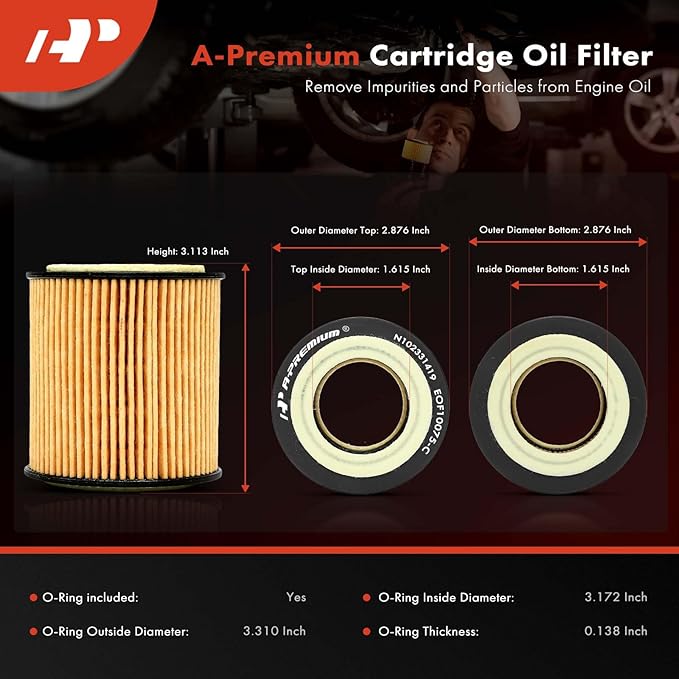 A-Premium 10K Miles Protection Oil Filter Compatible with BMW 320i xDrive, 323i, 325xi, 328i GT xDrive, 330xi, 330Ci, 335i GT xDrive, 428i Gran Coupe, 435i xDrive, 525xi, 528i xDrive, X1, X3, X5