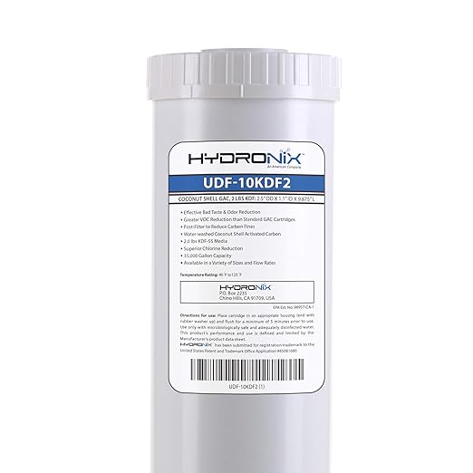 Hydronix UDF-10KDF2 Chlorine, CTO, Heavy Metals, Bacteria & Scale Reduction Water Filter w/ 2 lbs KDF, 2.5" x 10"