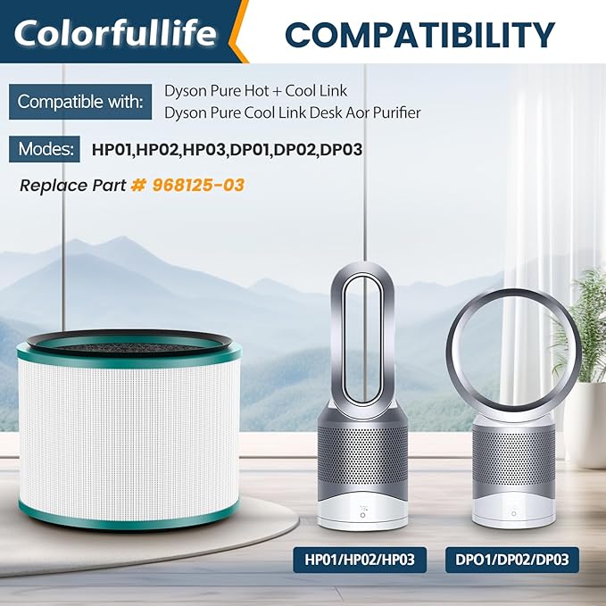 2 Pack Air Purifier Filter Replacements for Dyson HP01, HP02, DP01 Desk Purifiers. Compare to Part # 968125-03 - Compatible with Dyson Pure Hot Cool Link Air Purifier Filter Replacement.