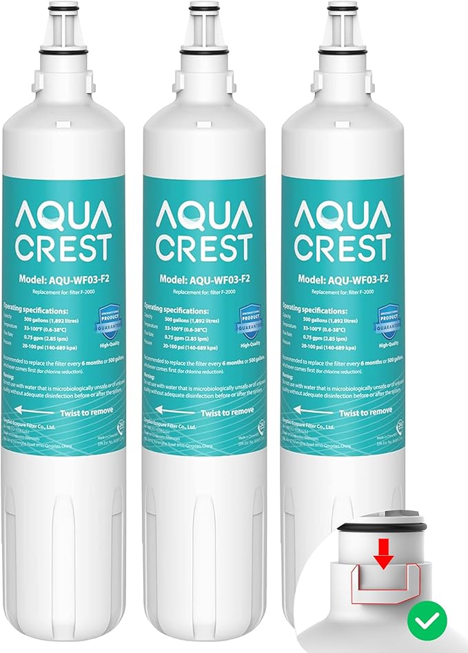AQUA CREST F-2000, 4204490 Sub Zero Water Filter Replacement for InSinkErator® F-1000, F-2000, F-3000, Sub-Zero 4204490, 4290510 and AquaPure AP Easy C-Complete, Subzero Filter, NSF/ANSI 42, 3 Packs