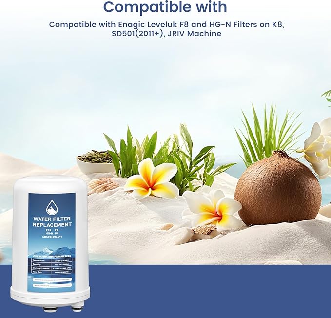 K8 Water Filter Replacement Cartridge Compatible with Enagic Kangen Leveluk F8 and HG-N water filters on K8, SD501, and JRIV machines Alkaline Water System, 1 Pack