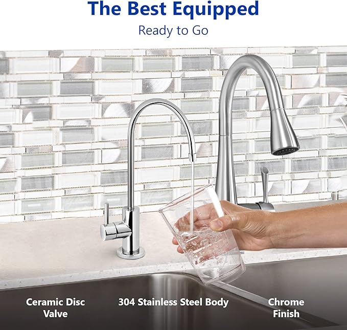 Express Water Modern Chrome Water Filter Faucet – Drinking Water Faucet – Reverse Osmosis Filtration System and Kitchen Sink Beverage Faucet – Simple 3-Piece Easy Install Faucet