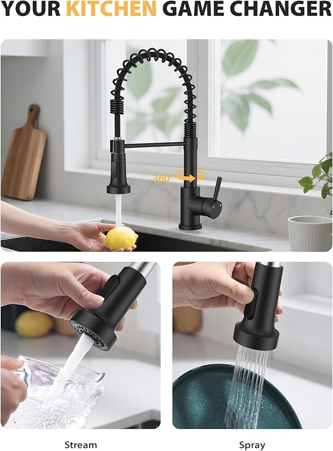 Kitchen Faucet with Pull Down Sprayer, High Arc Single Handle Kitchen Sink Faucet for Pot Filler, Single Hole Single Handle Stainless Steel Bar Sink Faucets