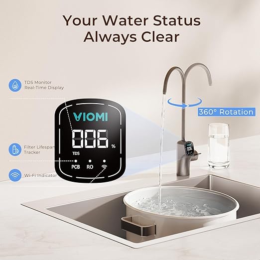VIOMI V6 Pro Reverse Osmosis System, 600 GPD Undersink Tankless RO Water Filter System, 9 Stage Filtration, 3:1 Pure to Drain, Reduce TDS, NSF/ANSI 372 & 58 Certified, Smart LED Faucet (V6 Pro 600GPD)