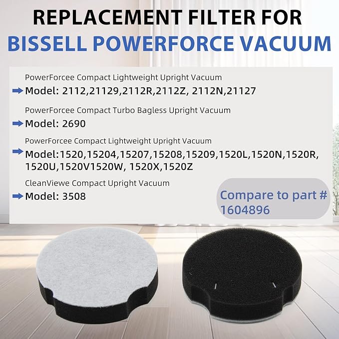 4 Pack Filter Replacement for Bissell PowerForce Compact Lightweight Vacuum Cleaner 1520 2112, Compatible with Bissell Turbo Bagless 2690 Cleanview 3508 Cleaner, Compare to Part #1604896/160-4896