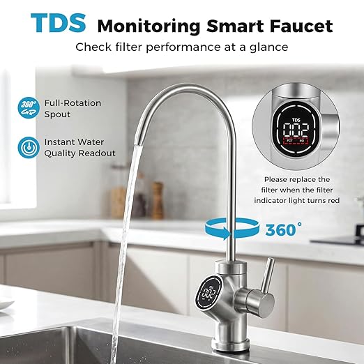 COSTWAY AW-RB20 Alkaline PH+ Reverse Osmosis Water Filter, 600 GPD Tankless Under-Sink RO System with 8-Stage Filtration, Smart LED Faucet, 2:1 Pure to Drain Ratio, High-Efficiency Water Purification