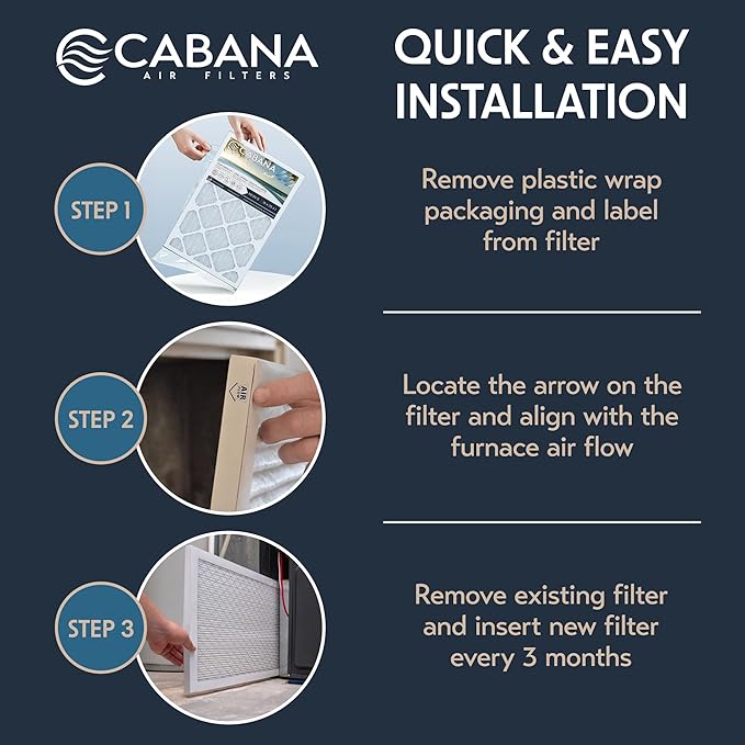 Cabana Filters 6-Pack 16x25x1 MERV 8 AC Furnace Air Filter for Home and Office - Indoor HVAC System Filtration Replacement, Captures Unwanted Particles