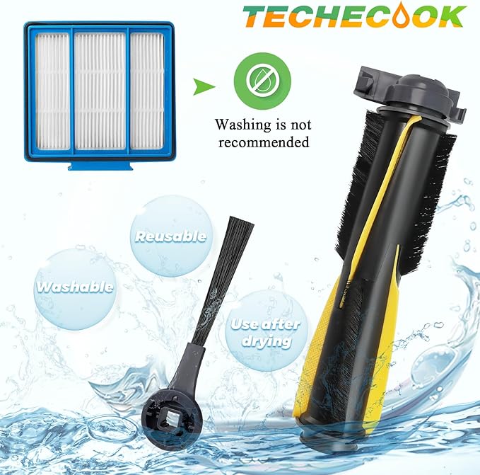 Replacement Parts for Shark Robot Vacuum R101AE RV1001AE AV911S RV2001WD RV1100SRUS RV1100VRUS by Techecook - Includes 6 x Side Brushes, 3 x Hepa Filters,1 x Main Rolling Brush and 1 x Cleaning Brush