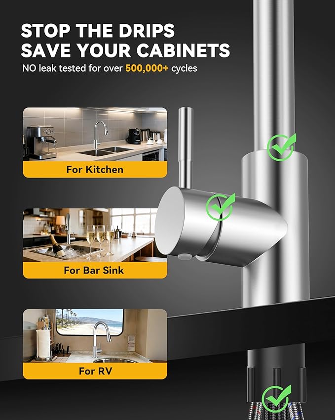 Kitchen Faucet with Pull Down Sprayer, Brushed Nickel High Arc Single Handle Kitchen Sink Faucet for Pot Filler, Stainless Steel Commercial Modern Rv Farmhouse Camper Laundry Bar Sink Faucets