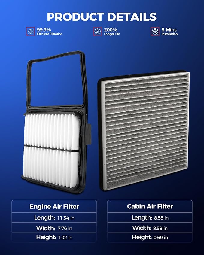 KAX Engine & Cabin Air Filter Kit, Replacement for Toyota Prius 2004 2005 2006 2007 2008 2009, Replace# CA10159 CF9846A
