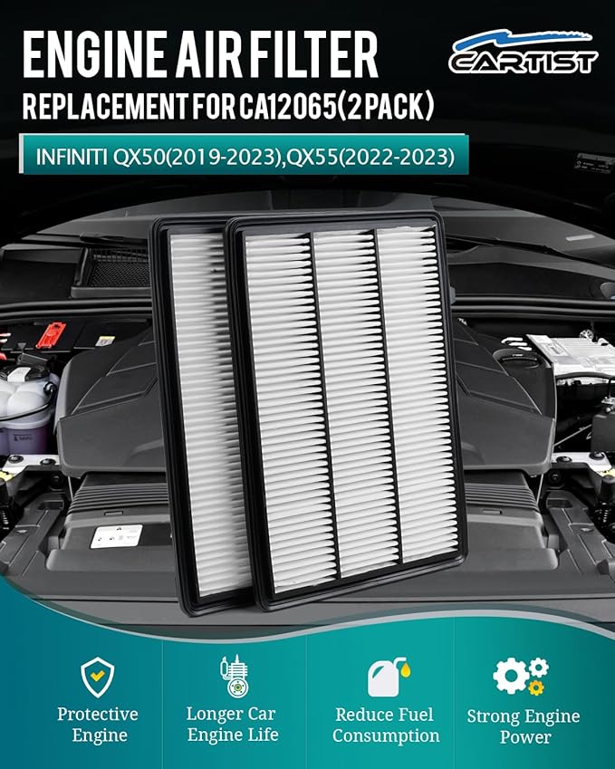 Cartist 165465NA1C Replacement Engine Air Filter Compatible with Infiniti QX50 2019-2025, QX55 2022-2025 Automotive Air Filters (2 Pack)