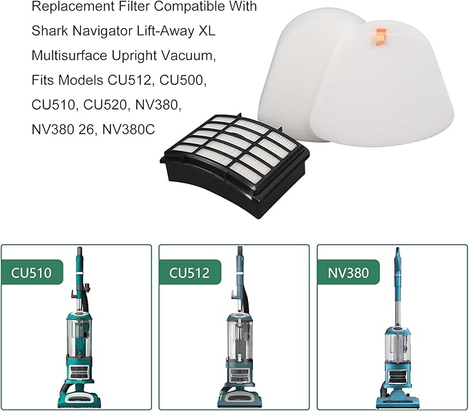Replacement Filter Compatible with Shark NV380 NV380 26 NV380C Navigator Lift-Away Deluxe Upright Vacuum (4 Foam filters, 2 HEPA filters)