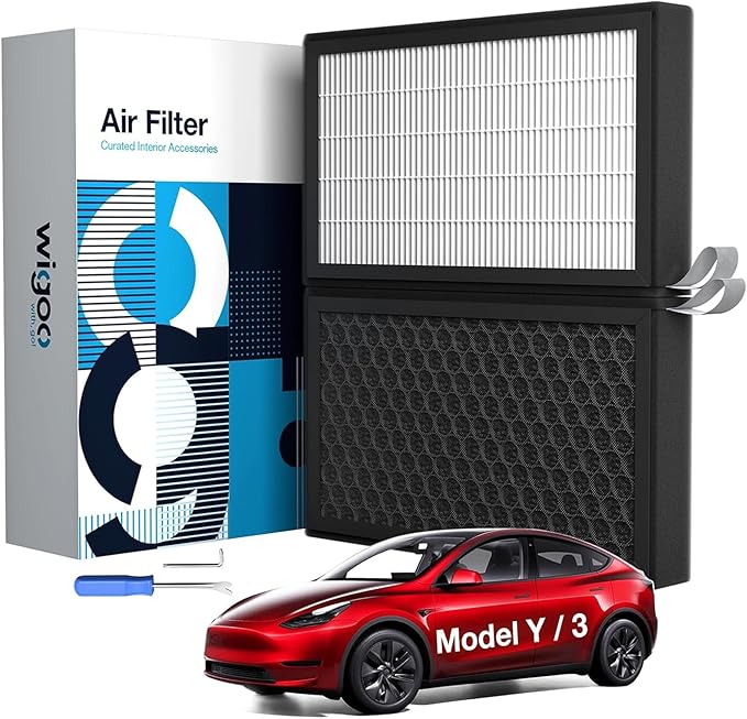 Wigoo 2026 Tesla Model 3 Model Y Cabin Air Filter, 5-Layer H14pro HEPA with Activated Carbon, Replacement Accessories for Tesla Model 3/Y 2016-2026, 2-Pack with OEM Install Tools