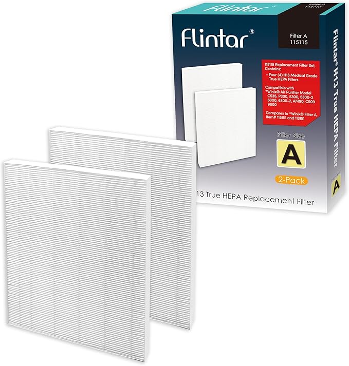Flintar 115115 Filter A, Made in Taiwan, Compatible with Winix Air Purifier C535, C909, 5300, 6300, P300, H13 Grade Replacement Filters, 2-Pack
