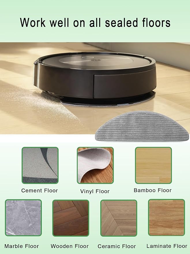 Vacuum Replacement Parts for iRobot Roomba Combo i3, i3+, i5, i5+, i8, i8+, j5, j5+ models, 1 set Rubber Roller, 3 Reusable Mopping Pads, 3 HEPA Filters and 3 Edge-Sweeping Brushes
