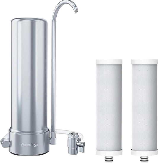 Waterdrop Water Filter for Sink Faucet, NSF/ANSI 42 Certified Countertop Water Filter System, 5-Stage Stainless Steel Faucet, 16000 Gallons, Reduces Heavy Metals and 99% Chlorine, WD-CTF-01(2 Filters)