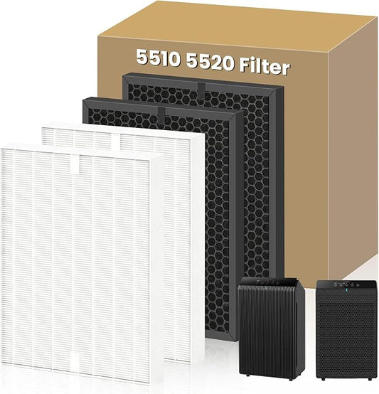 5510 5520 Replacement Filter Q Compatible with Winix 5510 5520 Air Purifier, 2 HEPA Filter + 2 Activated Carbon Filter, High-Efficiency Activated Carbon Filter for Home Large Room, Part# 1712-0123-00