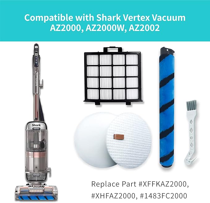 Leemone AZ2002 Filter Replacement Accessories for Shark AZ2002 AZ2000 AZ2000W Vertex DuoClean PowerFin Upright Vacuum, 2 Post-Motor Filters, 4 Foam & Felt Filters, 1 Soft Brushroll