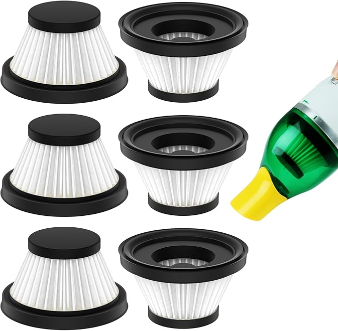 6 Pack Replacement Filters Compatible with Compact Handheld Portable Cordless Vacuum Cleaner AS Seen On TV, Washable Filters (Vacuum Not Included)