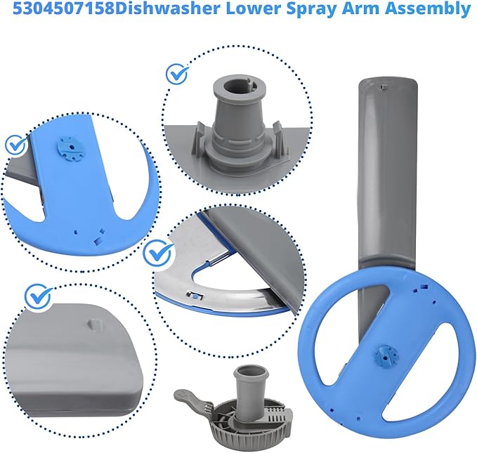 5304507158 Dishwashers Spray Arm Assembly Fit for Frigidaire Dishwashers Lower Wash Arm Assembly with 5304518968 Dishwasher Lower Spray Arm Support and 5304506518 Dishwasher Trap Drain Filter