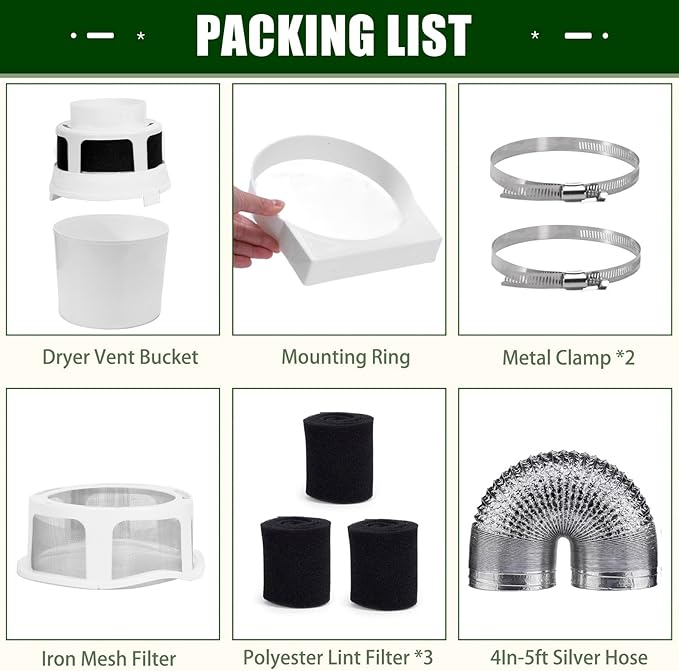 Upgraded Version - VIWINVELA 3 in 1 Indoor Dryer Vent Kit with Silver Dryer Vent Hose - Dryer Lint Catcher Water Filter Bucket - Dryer Lint Trap for Electric Dryer