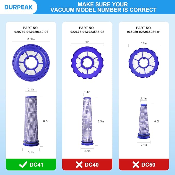 Replacement Filters for Dyson DC41 DC65 DC66 UP13 UP20 UP30 3 Post-Motor Filters and 3 Pre-Motor Filters for Dyson Ball Animal 2 Ball Animal 3 Vacuum Replaces Parts# 920769-01 & 920640-01 (DC41 3 Set)