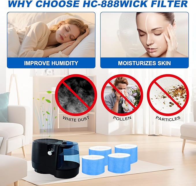 Humidifier Wicking Filters Compatible with Honeywell HC-888, HC-888N, 4 Pack Replacements Filter C for Honeywell HC888 Series HCM-890 HEV-320 & Duracraft D88 DCM-200(Blue)