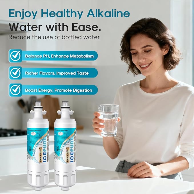 ICEPURE Alkaline ADQ36006101 Refrigerator Water Filter Replacement for LG LT700P, Kenmore Elite 46-9690, FML-3, ADQ36006102, RWF1052, CLCH106, RWF1200A, LFX28968ST, LFXS29626S, Enhances PH, 3Pack