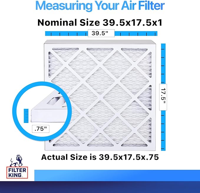 Filter King 39.5x17.5x1 Air Filter (MERV 8) (4-Pack) Dust & Allergy Control AC Furnace Filters, MADE IN USA, HVAC, Pleated, Electrostatic (Actual Size: 39.5 x 17.5 x .75)