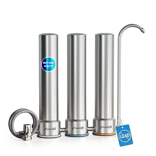 Frizzlife TS99 Countertop Water Filter System, NSF 42&372 Certified 9-Stage Stainless Steel Faucet Water Filtration, 0.5 Micron Elements Reduces 99.99% Lead, Chlorine, Heavy Metals, Bad Taste & Odor