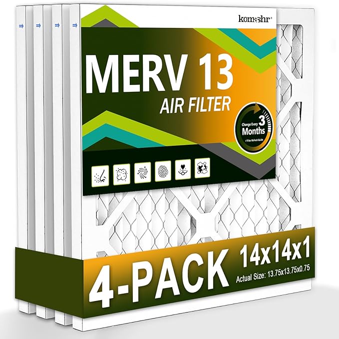 14x14x1 Air Filter MERV 13 (4-Pack), HVAC/Furnace AC Filter Replacement, Dust Defense–Comparable with MPR 1500-1900 & FPR 10 (Actual 13.75x13.75x0.75)