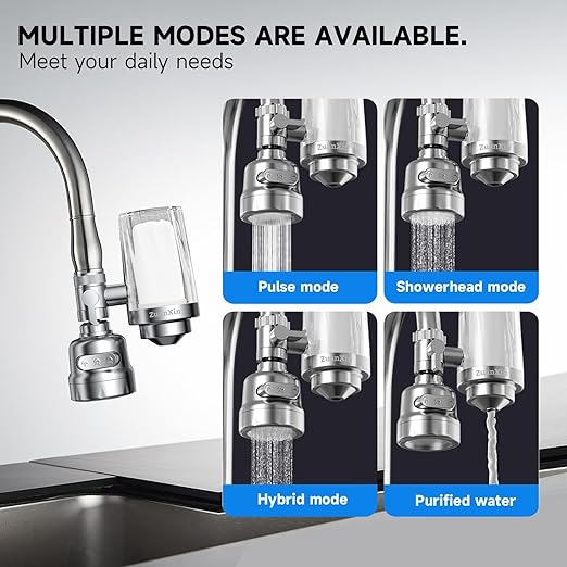 Water Filter for Sink Faucet, with 360 Rotating Sink Water Faucet Filter, Water Purifier for Kitchen Sink, 3 Months Long Lasting Tap Water Filter, Reduce Chlorine, 2 Filters