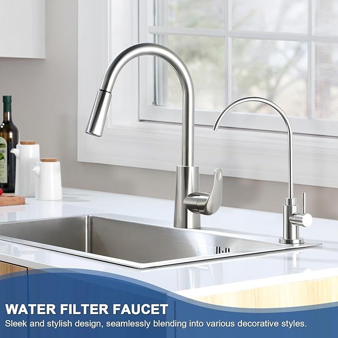 Reverse Osmosis Faucet Fits Most RO Units or Water Filtration System, Non-Air Gap Stainless Steel Drinking Water Faucet for Bar, Kitchen Sink, RV (DM001 BN)