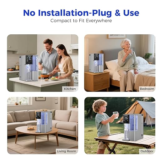 CT910GH 3S Instant Hot Reverse Osmosis Water Filter Countertop RO System with 2 Pitchers, NSF/ANSI 372,42,58, 5 Volume & 5 Temp Settings, 3:1 Pure to Drain, 7-Stage Filtration - Bundle