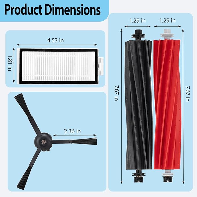 Replacement Accessories Kit Compatible with Roborock Q5 Pro Q5 Pro+(Plus) Q5 Max+(Plus) Q5 DuoRoller+(Plus) Q8 Max Q8 Max+(Plus) Robot Vacuum Cleaner, Include 1 Dual Roller Brush 4 Side Brush 4 Filter