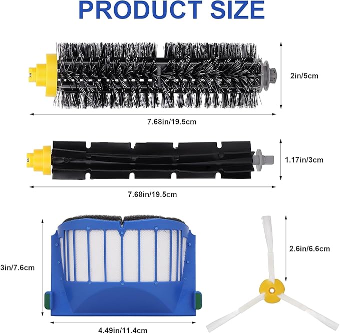 Replacement Parts Accessories for iRobot Roomba 600 500 Series 595 585 564 690 692 694 Vacuum Cleaner - 1 Side Brush 1 Bristle Brush 1 Flexible Beater Brush 1 Screw 1 Screwdriver 1 Round Cleaning Tool