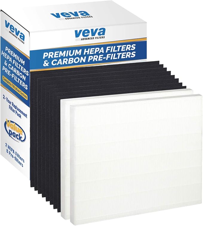 VEVA HEPA Filters Compatible with Coway Airmega AP-1512HH - 2 Pack HEPA Air Purifier Filters with 8 Charcoal Pre-Filters compatible with Coway Airmega 200M Air Purifier