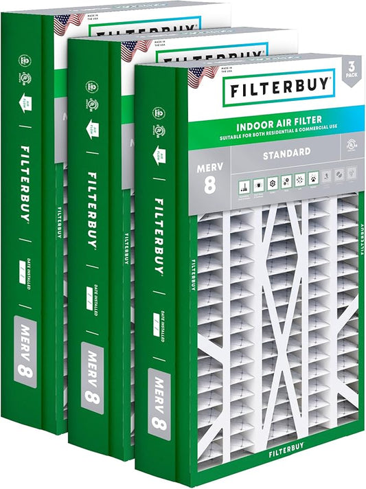 Filterbuy 14.5x27x5 Air Filter MERV 8 Essential Dust & Allergy Defense (3-Pack), Pleated HVAC AC Furnace Filters for Trane, American Standard, Honeywell, and More (Actual Size: 14.06 x 26.13 x 4.97)